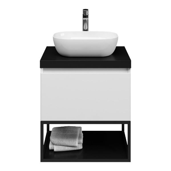 Domburg badmeubel 60 cm hoogglans wit met afdekblad 5 cm mat zwart
