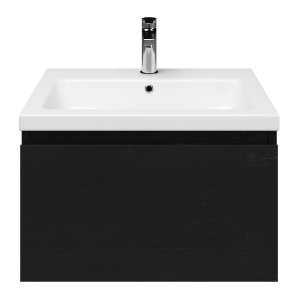 Domburg badmeubel 60 cm mat zwart eiken met keramische Dishoek wastafel wit glans