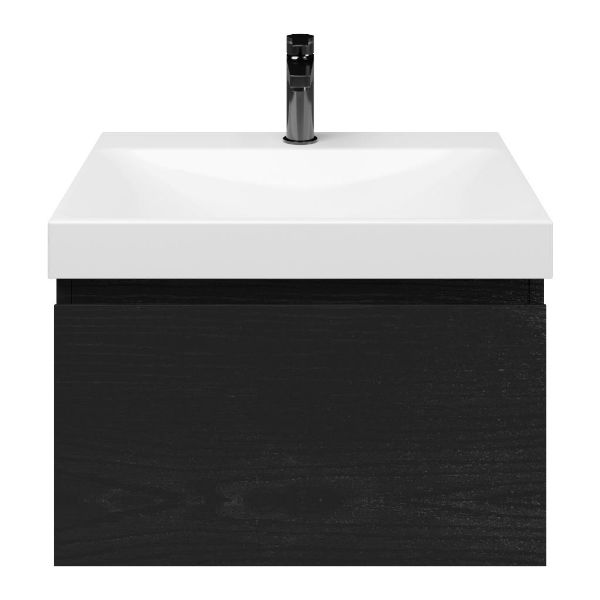 Domburg badmeubel 60 cm mat zwart eiken met keramische Rockanje wastafel wit glans
