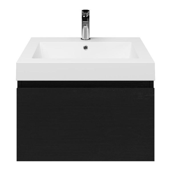 Domburg badmeubel 60 cm mat zwart eiken met polystone Cadzand wastafel wit glans