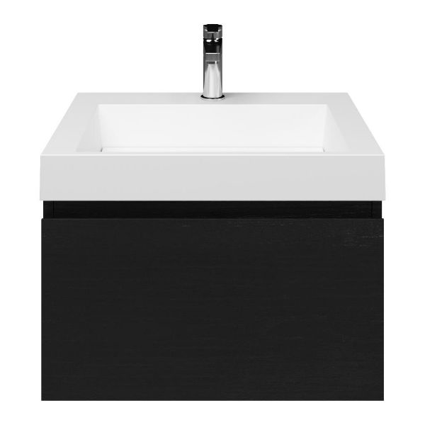Domburg badmeubel 60 cm mat zwart eiken met quartz Haamstede-q wastafel wit mat