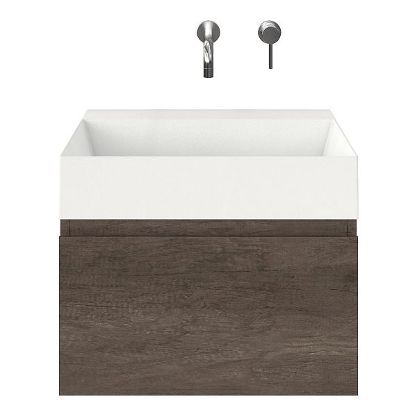 Domburg badmeubel 60 cm olm donker grijs met keramische Marken wastafel wit mat, zonder kraangat