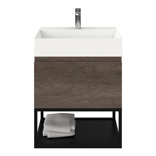 Domburg badmeubel 60 cm olm donker grijs met keramische Marken wastafel wit mat, 1 kraangat