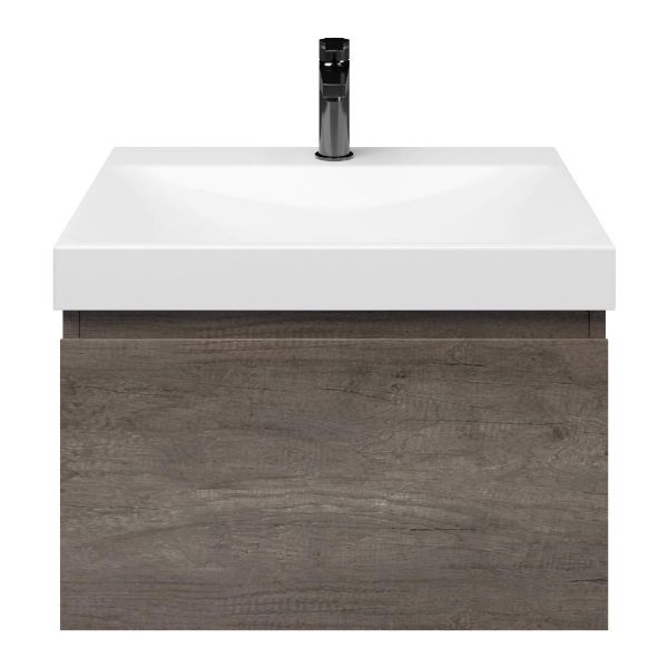 Domburg badmeubel 60 cm olm donker grijs met keramische Rockanje wastafel wit glans