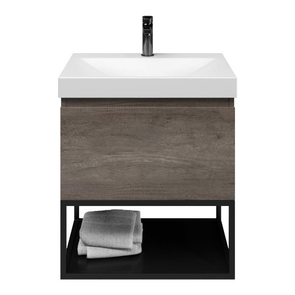 Domburg badmeubel 60 cm olm donker grijs met keramische Rockanje wastafel wit mat