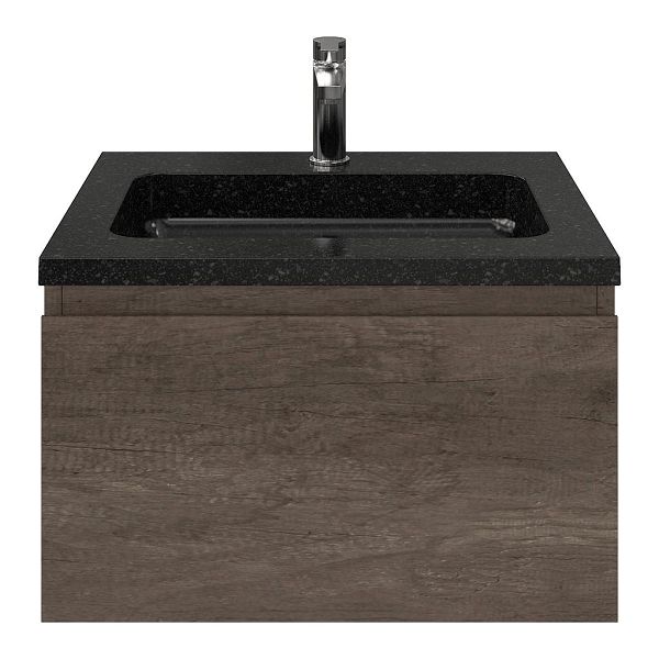 Domburg badmeubel 60 cm olm donker grijs met natuurstenen Square wastafel shanxi black