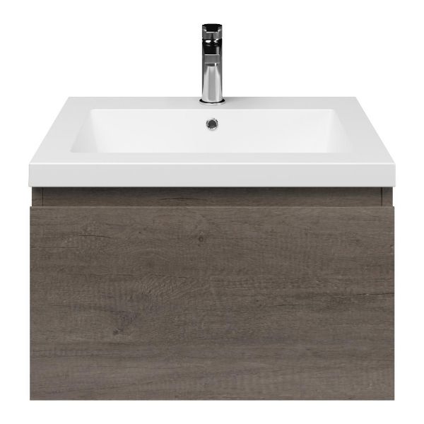 Domburg badmeubel 60 cm olm donker grijs met polystone Cadzand wastafel wit mat
