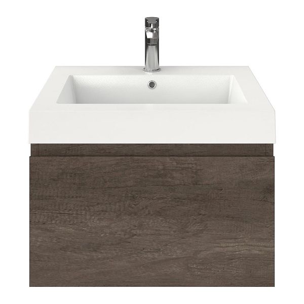 Domburg badmeubel 60 cm olm donker grijs met polystone Cadzand wastafel wit glans
