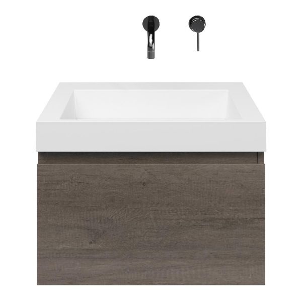 Domburg badmeubel 60 cm olm donker grijs met polystone Haamstede wastafel wit glans