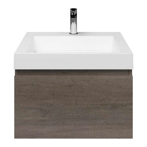 Domburg badmeubel 60 cm olm donker grijs met quartz Haamstede-q wastafel wit mat