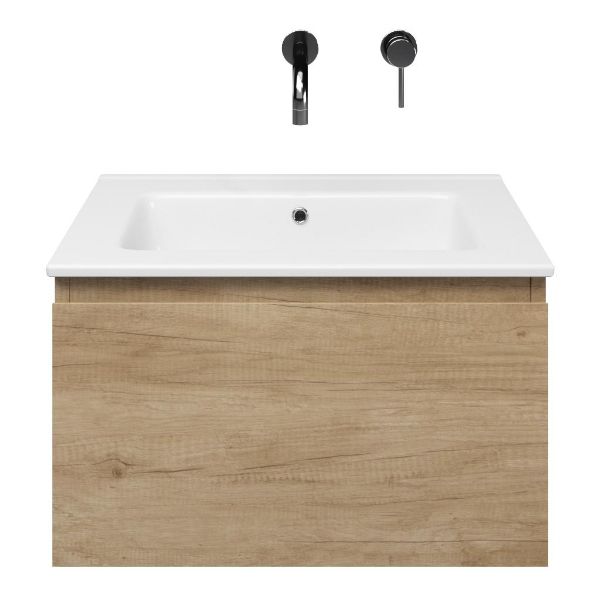 Domburg badmeubel 60 cm olm met keramische Callantsoog wastafel wit glans, zonder kraangat