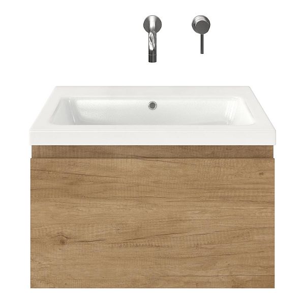 Domburg badmeubel 60 cm olm met keramische Dishoek wastafel wit glans, zonder kraangat