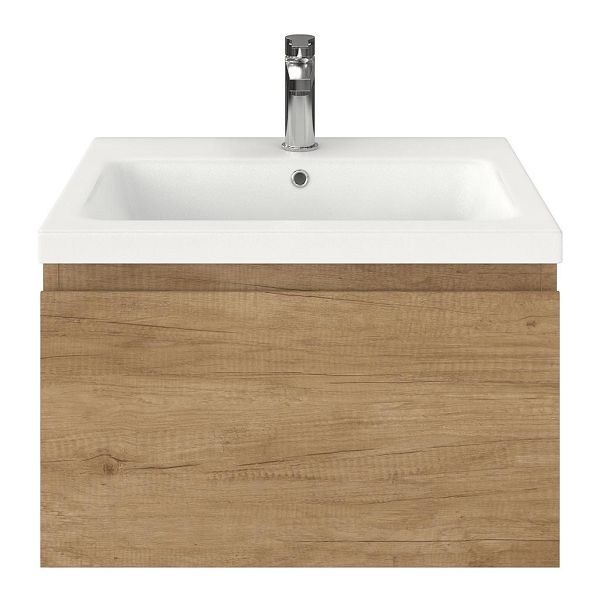 Domburg badmeubel 60 cm olm met keramische Dishoek wastafel wit mat, 1 kraangat