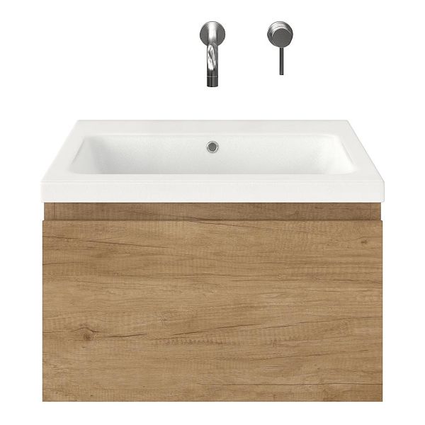 Domburg badmeubel 60 cm olm met keramische Dishoek wastafel wit mat, zonder kraangat