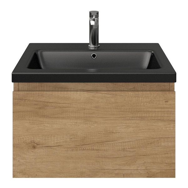 Domburg badmeubel 60 cm olm met keramische Dishoek wastafel zwart mat, 1 kraangat