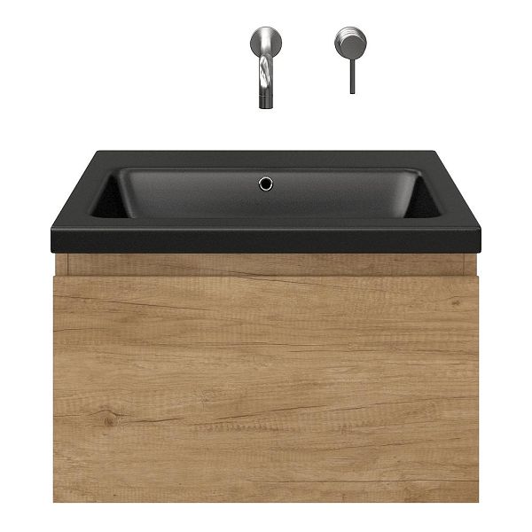 Domburg badmeubel 60 cm olm met keramische Dishoek wastafel zwart mat, zonder kraangat