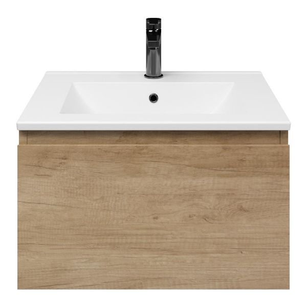 Domburg badmeubel 60 cm olm met keramische Huisduinen wastafel wit glans