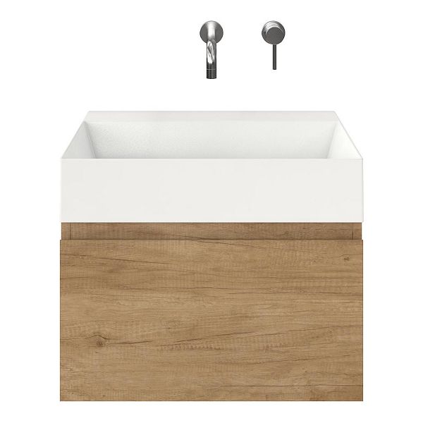 Domburg badmeubel 60 cm olm met keramische Marken wastafel wit glans, zonder kraangat