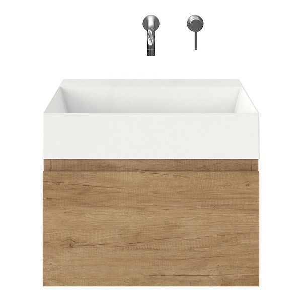 Domburg badmeubel 60 cm olm met keramische Marken wastafel wit mat, zonder kraangat