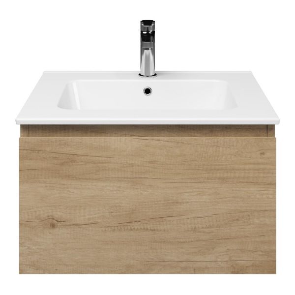 Domburg badmeubel 60 cm olm met keramische Quadra wastafel wit glans