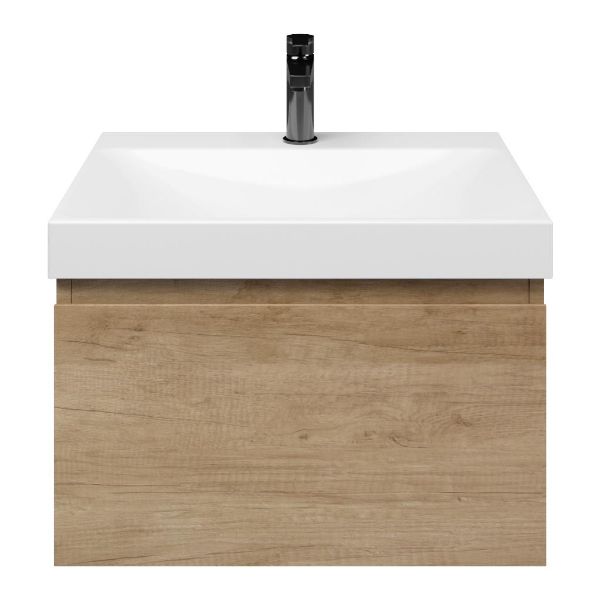 Domburg badmeubel 60 cm olm met keramische Rockanje wastafel wit glans, 1 kraangat