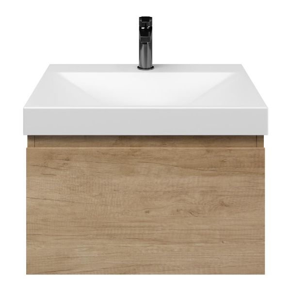 Domburg badmeubel 60 cm olm met keramische Rockanje wastafel wit mat, 1 kraangat