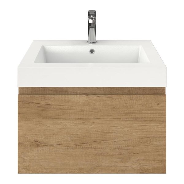 Domburg badmeubel 60 cm olm met polystone Cadzand wastafel wit glans, 1 kraangat, 43 cm hoog