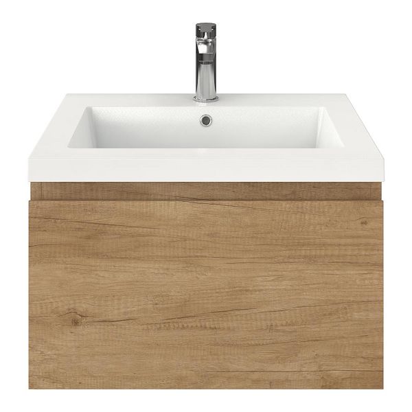 Domburg badmeubel 60 cm olm met polystone Cadzand wastafel wit glans, 1 kraangat, 39 cm hoog