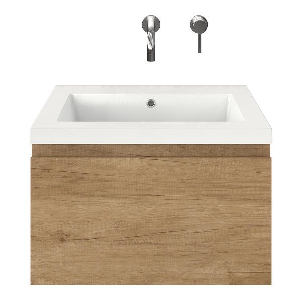 Domburg badmeubel 60 cm olm met polystone Cadzand wastafel wit glans, zonder kraangat, 39 cm hoog
