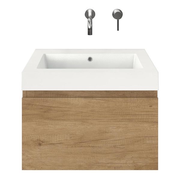Domburg badmeubel 60 cm olm met polystone Cadzand wastafel wit glans, zonder kraangat, 43 cm hoog