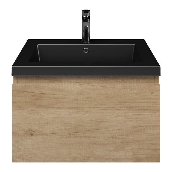 Domburg badmeubel 60 cm olm met polystone Cadzand wastafel zwart mat, 1 kraangat