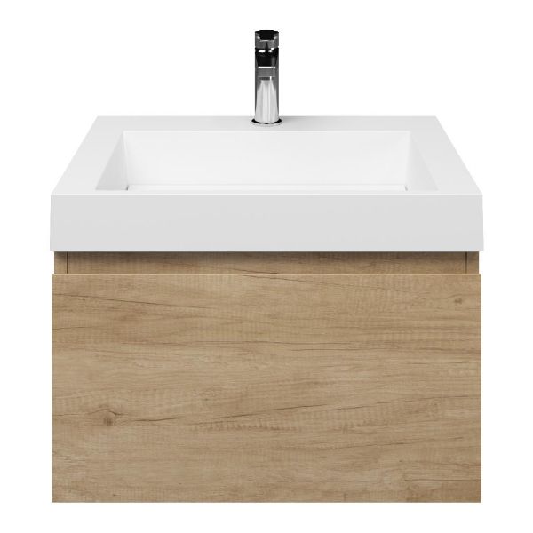 Domburg badmeubel 60 cm olm met polystone Haamstede wastafel wit glans, 1 kraangat