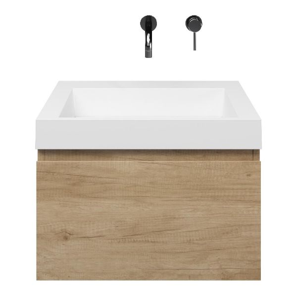 Domburg badmeubel 60 cm olm met polystone Haamstede wastafel wit glans, zonder kraangat