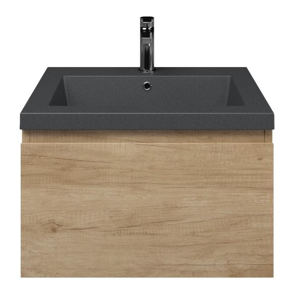Domburg badmeubel 60 cm olm met quartz Cadzand-Q wastafel grijs mat, 1 kraangat