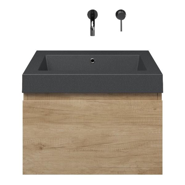 Domburg badmeubel 60 cm olm met quartz Cadzand-Q wastafel grijs mat, zonder kraangat