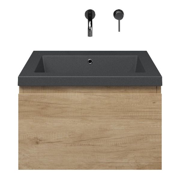 Domburg badmeubel 60 cm olm met quartz Cadzand-Q wastafel grijs mat, zonder kraangat