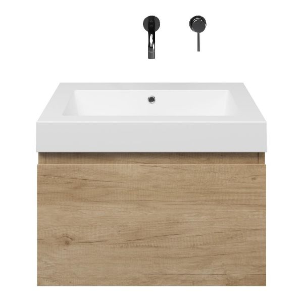 Domburg badmeubel 60 cm olm met quartz Cadzand-Q wastafel wit mat