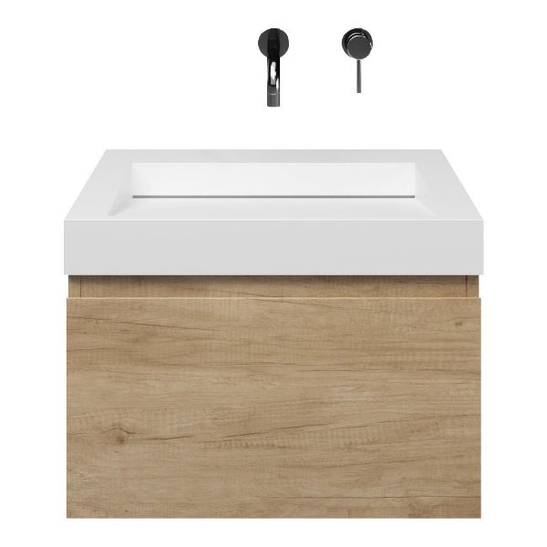 Domburg badmeubel 60 cm olm met solid surface Solid wastafel wit mat