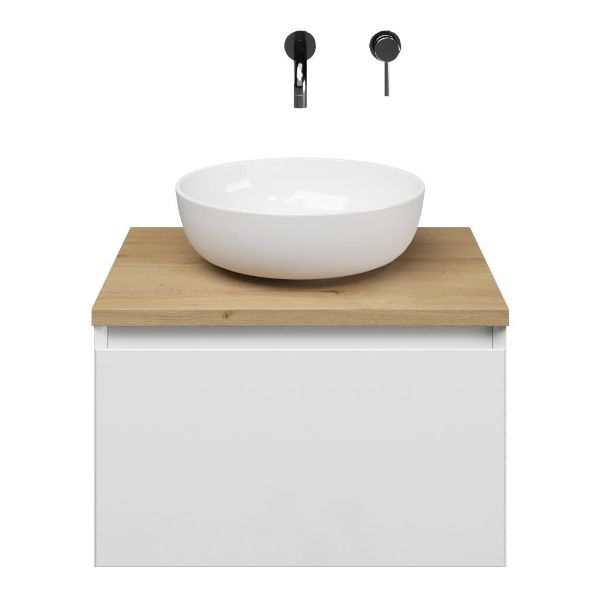 Domburg badmeubel 60 cm wit hoogglans met afdekblad 2,5 cm eiken natuur