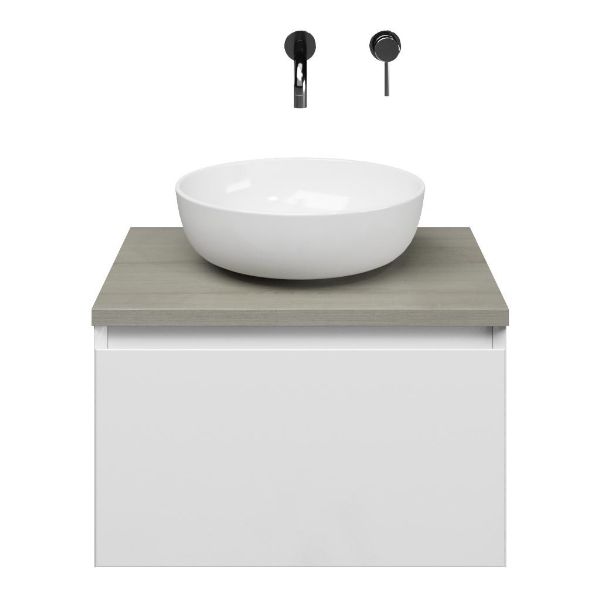 Domburg badmeubel 60 cm wit hoogglans met afdekblad 2,5 cm eiken licht grijs