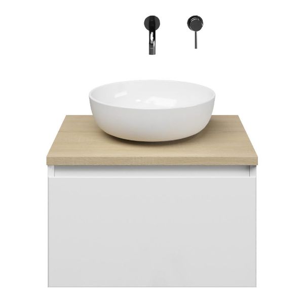 Domburg badmeubel 60 cm wit hoogglans met afdekblad 2,5 cm eiken licht
