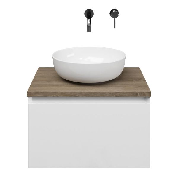 Domburg badmeubel 60 cm wit hoogglans met afdekblad 2,5 cm eiken donker