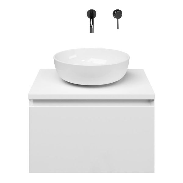 Domburg badmeubel 60 cm wit hoogglans met afdekblad 2,5 cm wit mat