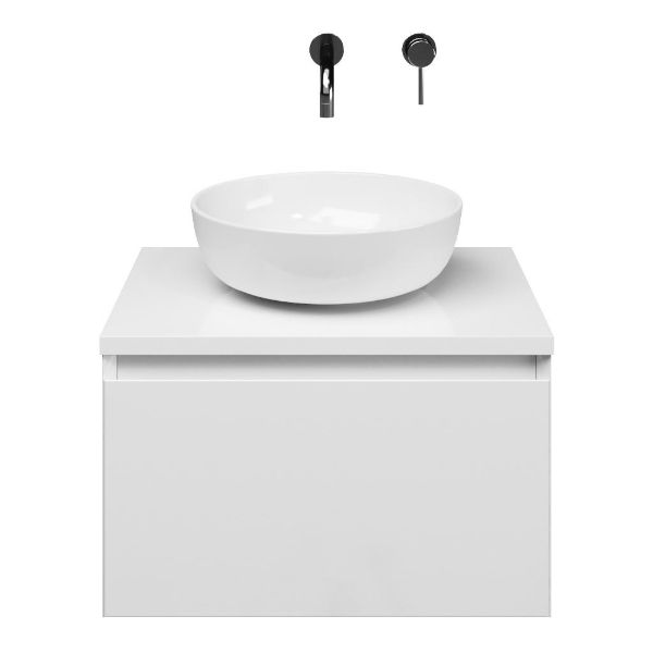 Domburg badmeubel 60 cm wit hoogglans met afdekblad 2,5 cm wit hoogglans