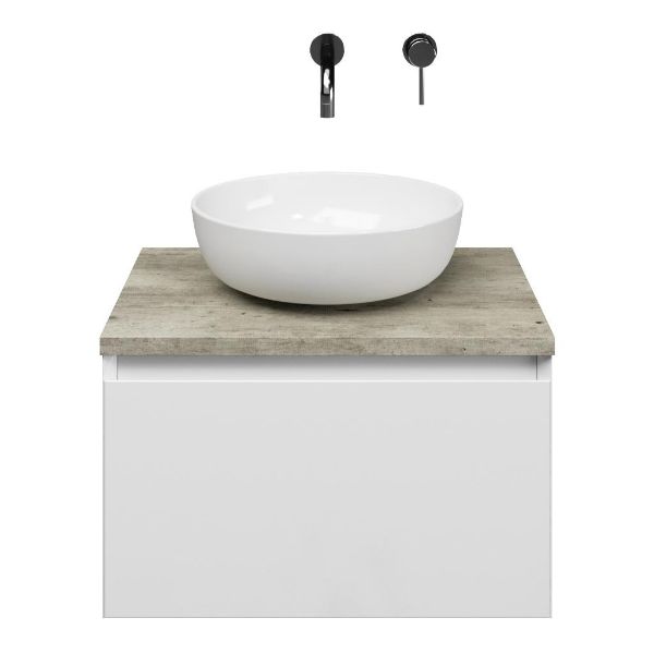 Domburg badmeubel 60 cm wit hoogglans met afdekblad 2,5 cm steigerhout licht grijs