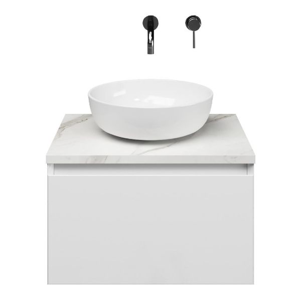 Domburg badmeubel 60 cm wit hoogglans met afdekblad 3 cm marmer structuur wit
