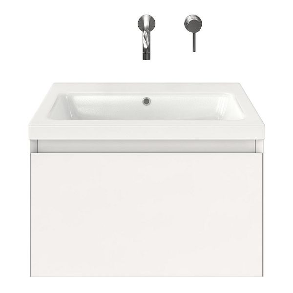 Domburg badmeubel 60 cm wit hoogglans met keramische Dishoek wastafel wit glans, zonder kraangat