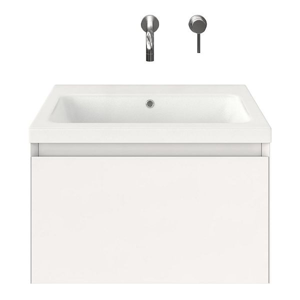 Domburg badmeubel 60 cm wit hoogglans met keramische Dishoek wastafel wit mat, zonder kraangat