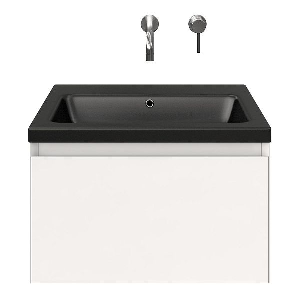 Domburg badmeubel 60 cm wit hoogglans met keramische Dishoek wastafel zwart mat, zonder kraangat