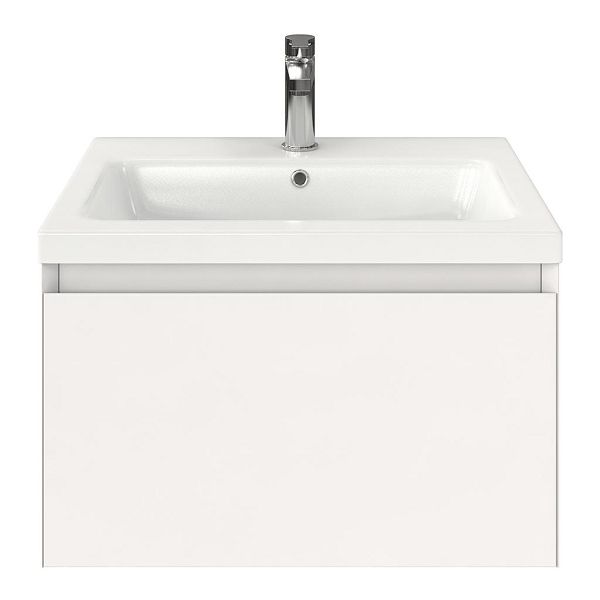Domburg badmeubel 60 cm wit hoogglans met keramische Dishoek wastafel wit glans, 1 kraangat